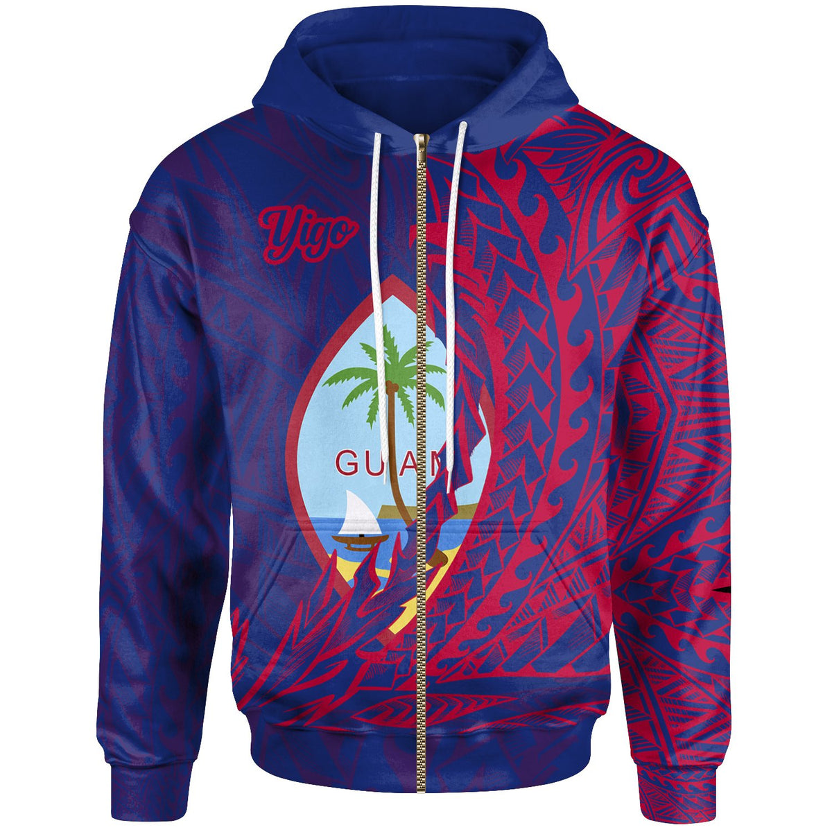 Guam Zip Hoodie Yigo Wings Style Unisex Blue - Polynesian Pride