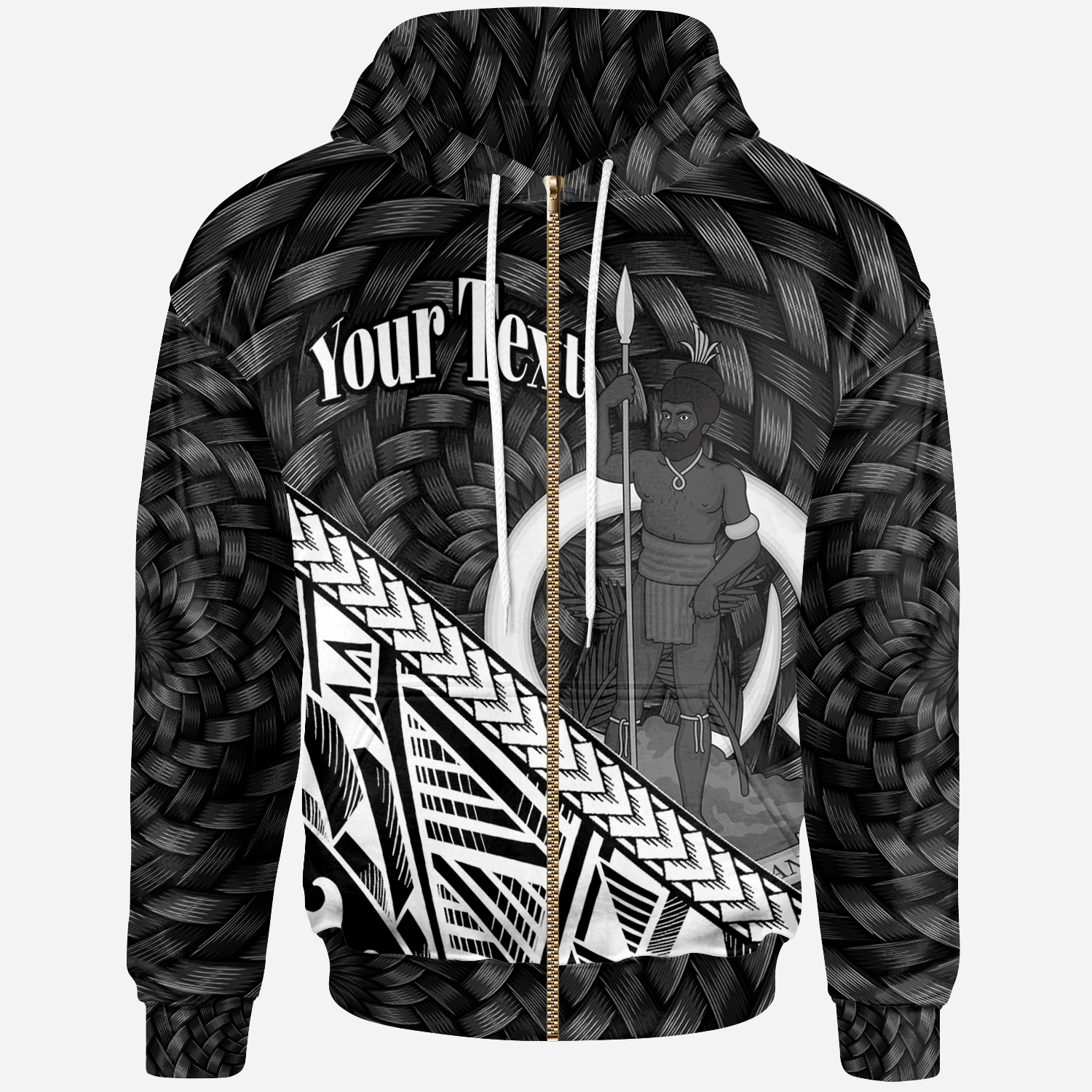 Vanuatu Zip Hoodie Custom White Polynesian Patterns With Bamboo Unisex White - Polynesian Pride