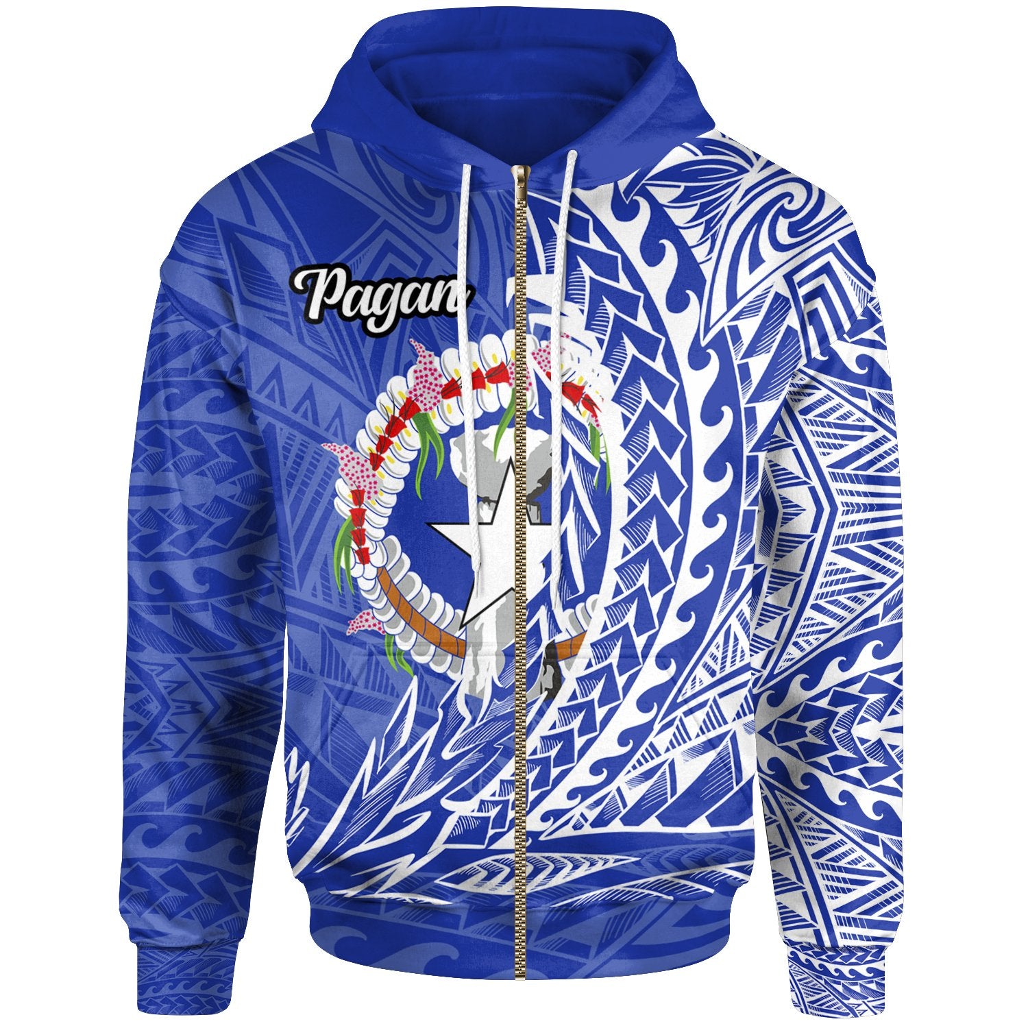 Northern Mariana Islands Zip Hoodie Pagan Wings Style Unisex Blue - Polynesian Pride