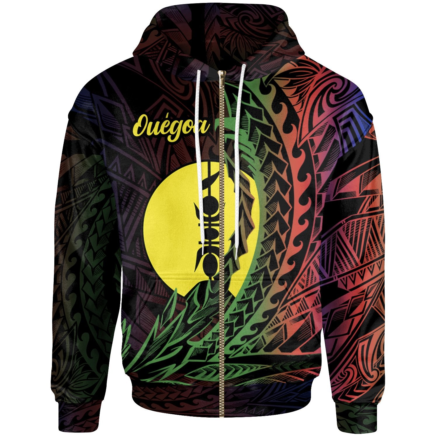 New Caledonia Zip Hoodie Ouegoa Wings Style Flag Color Unisex Black - Polynesian Pride