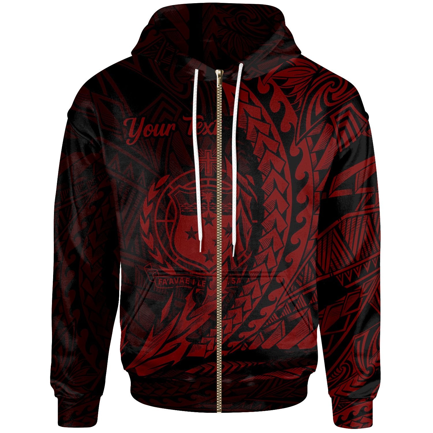 Samoa Zip Hoodie Custom Red Wings Style Unisex Black - Polynesian Pride