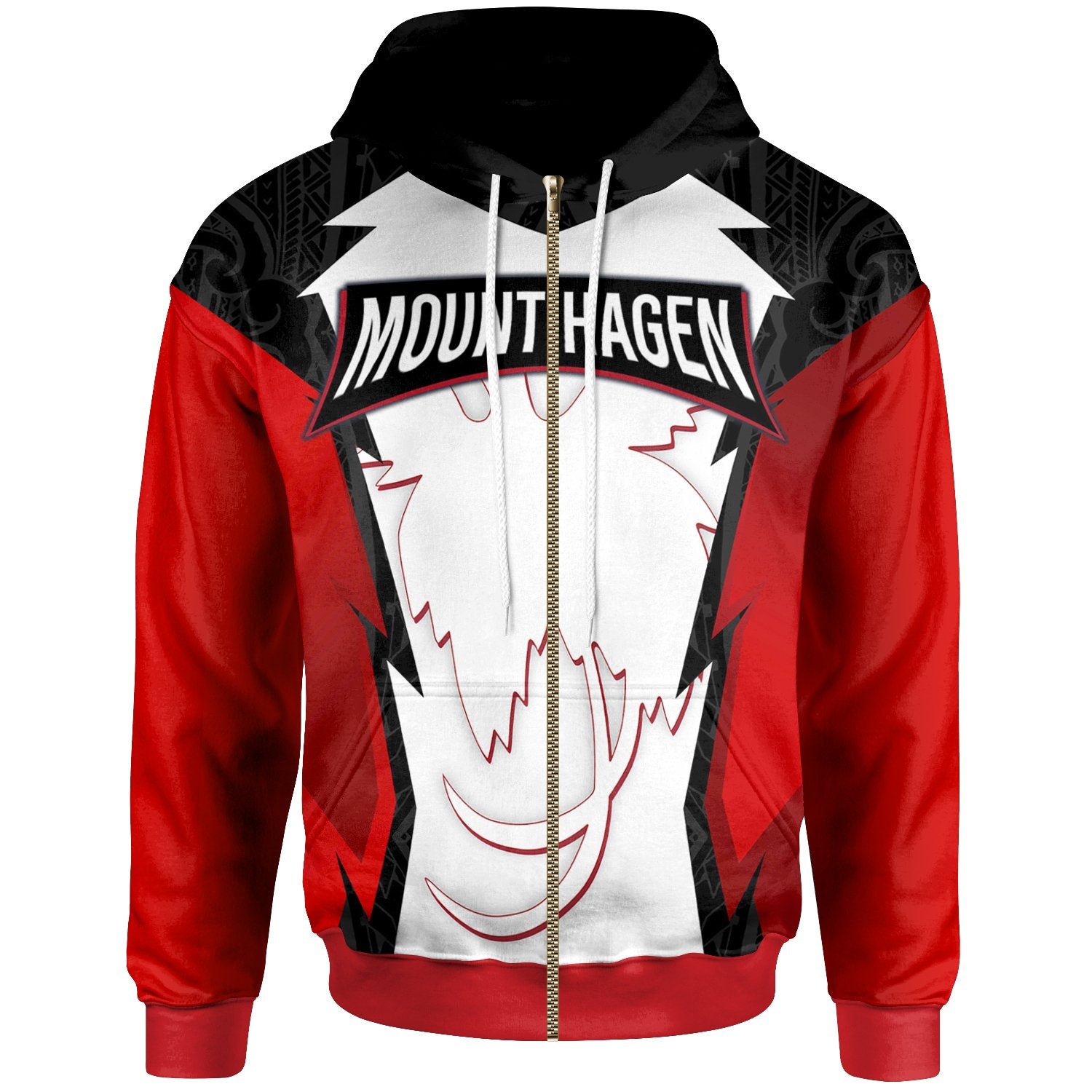 Papua New Guinea Zip Hoodie Mount Hagen PNG Coat of Arms Unisex Red Black - Polynesian Pride