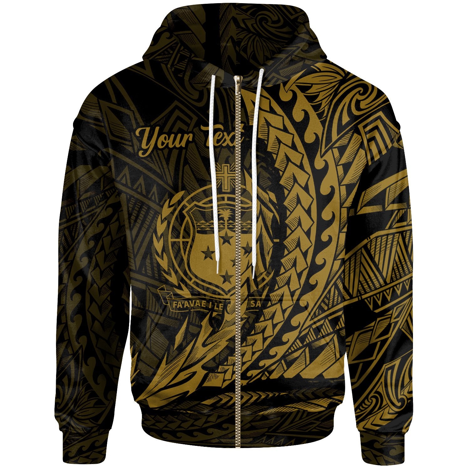 Samoa Zip Hoodie Custom Gold Wings Style Unisex Black - Polynesian Pride