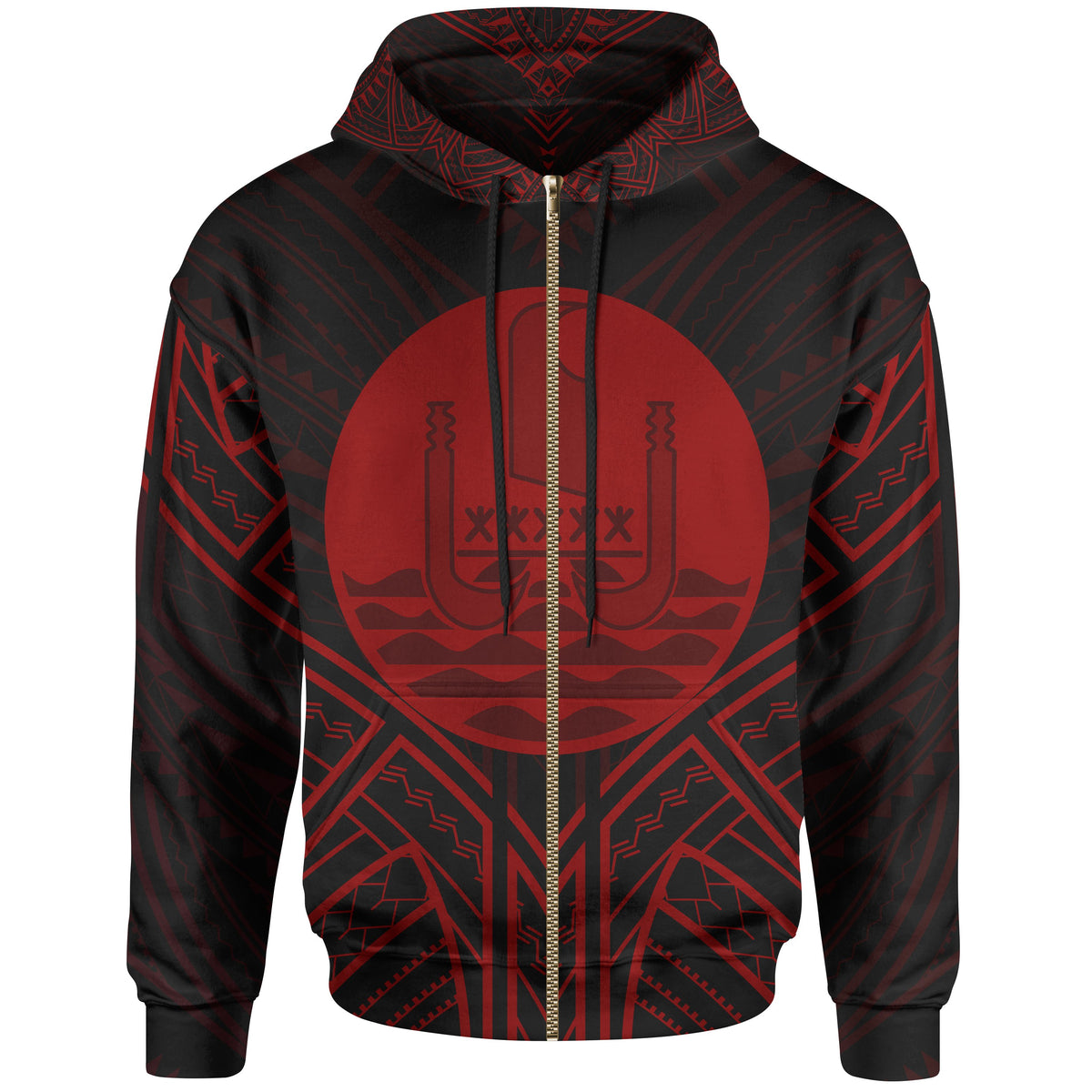 French Polynesia Zip Hoodie French Polynesia Seal Red Tribal Patterns Unisex White - Polynesian Pride