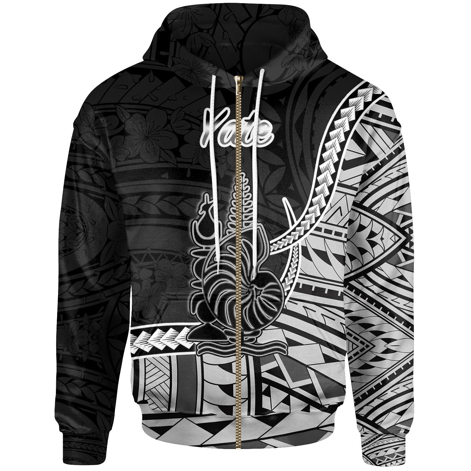 New Caledonia Islands Zip Hoodie Yate Seal of New Caledonia Polynesian Patterns Unisex Black - Polynesian Pride