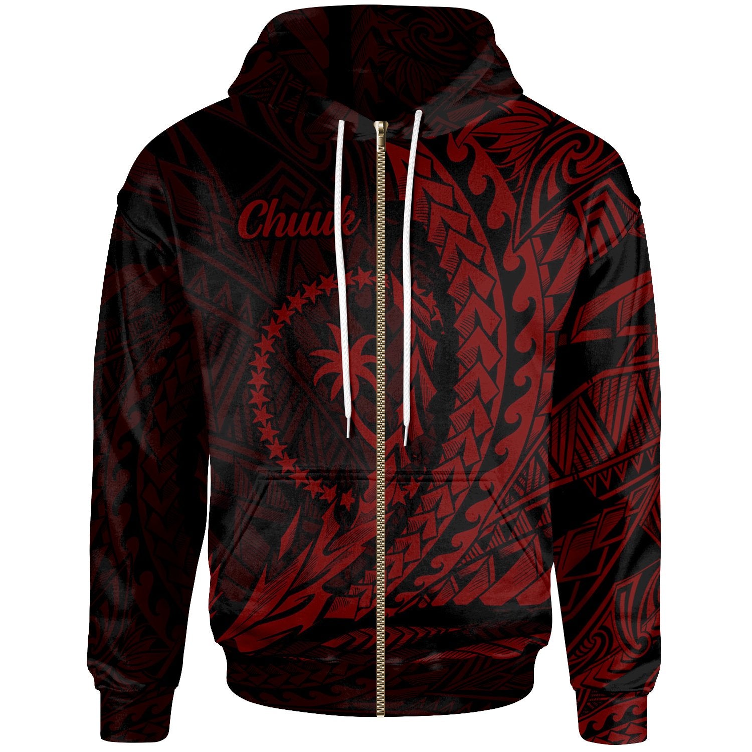 Chuuk State Zip Hoodie Red Wings Style Unisex Black - Polynesian Pride