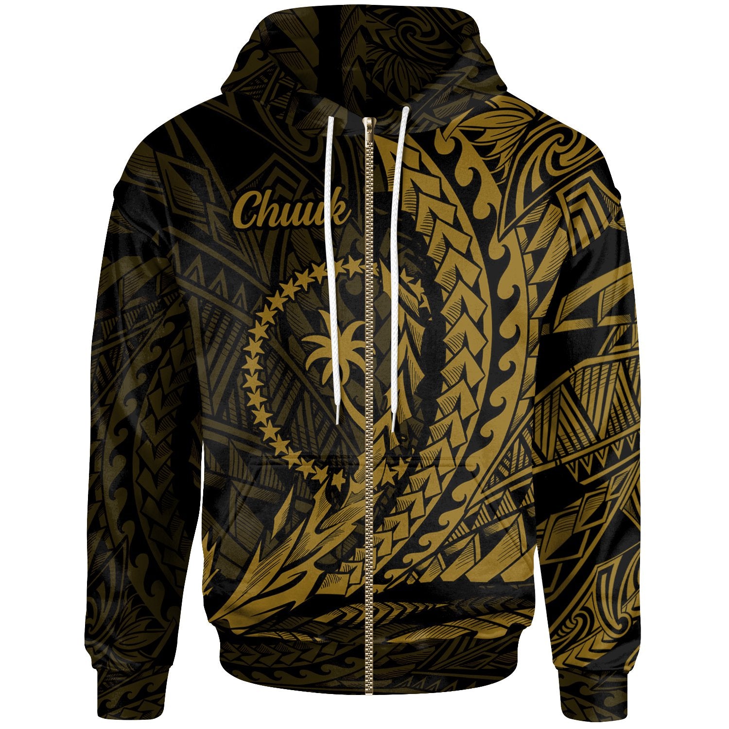 Chuuk State Zip Hoodie Gold Wings Style Unisex Black - Polynesian Pride
