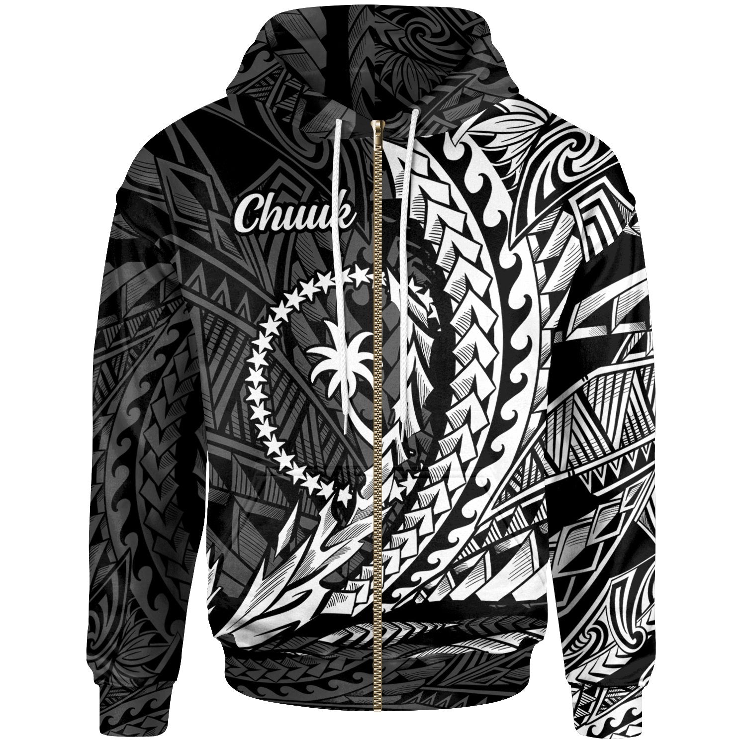 Chuuk State Zip Hoodie White Wings Style Unisex Black - Polynesian Pride