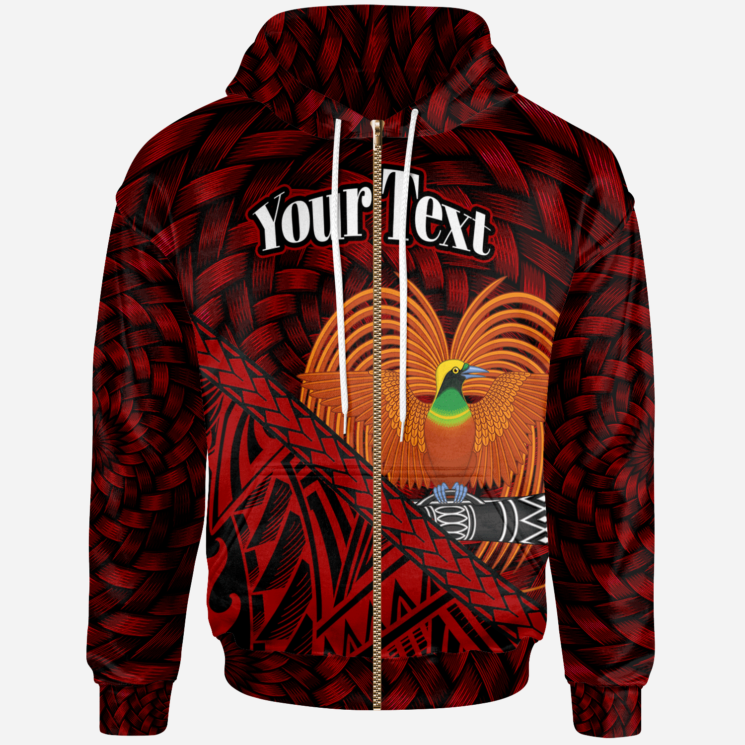 Papua New Guinea Zip Hoodie Custom Polynesian Patterns With Bamboo Unisex Red - Polynesian Pride