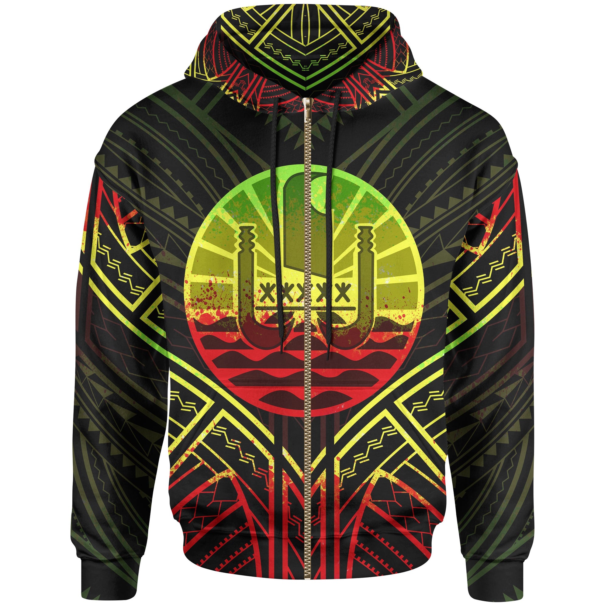 French Polynesia Zip Hoodie French Polynesia Seal Reggae Tribal Patterns Unisex White - Polynesian Pride