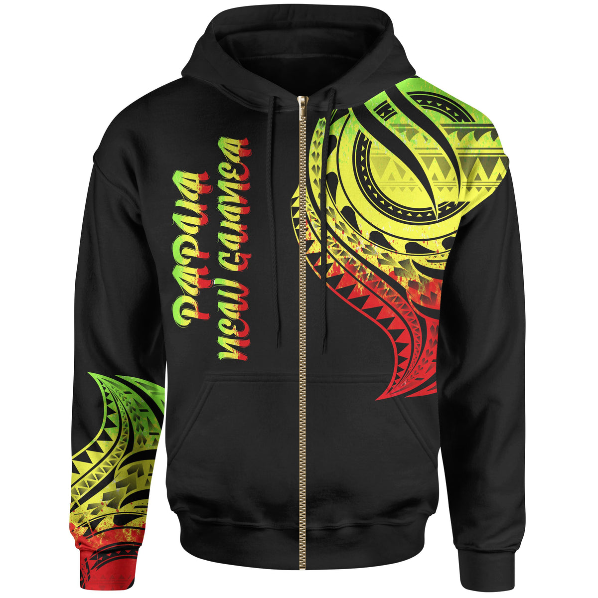 Papua New Guinea Zip Hoodie Papua New Guinea Tatau Reggae Patterns Unisex Black - Polynesian Pride
