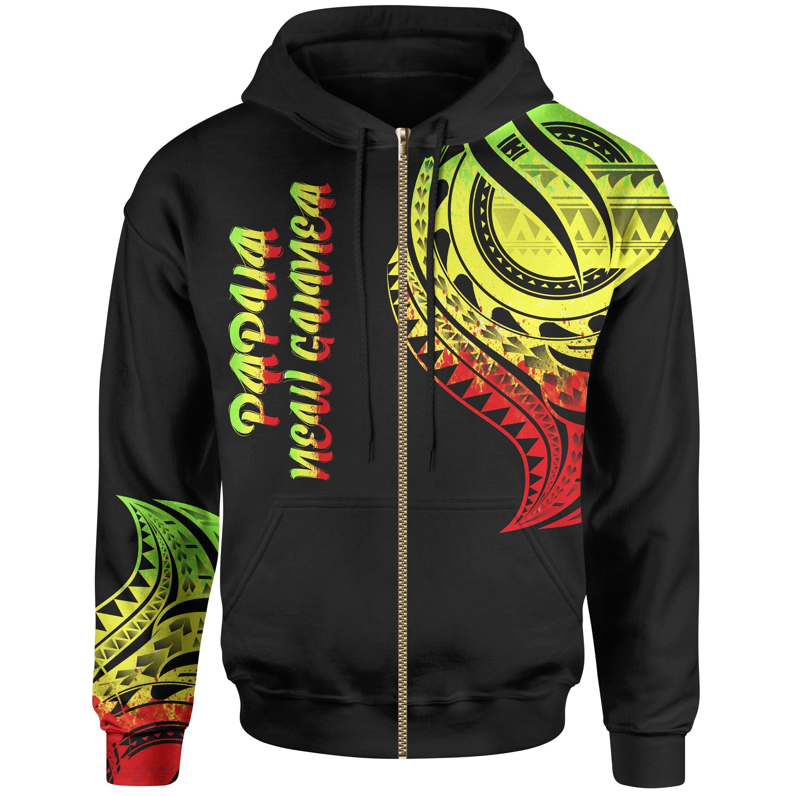 Papua New Guinea Zip Hoodie Papua New Guinea Tatau Reggae Patterns Unisex Black - Polynesian Pride