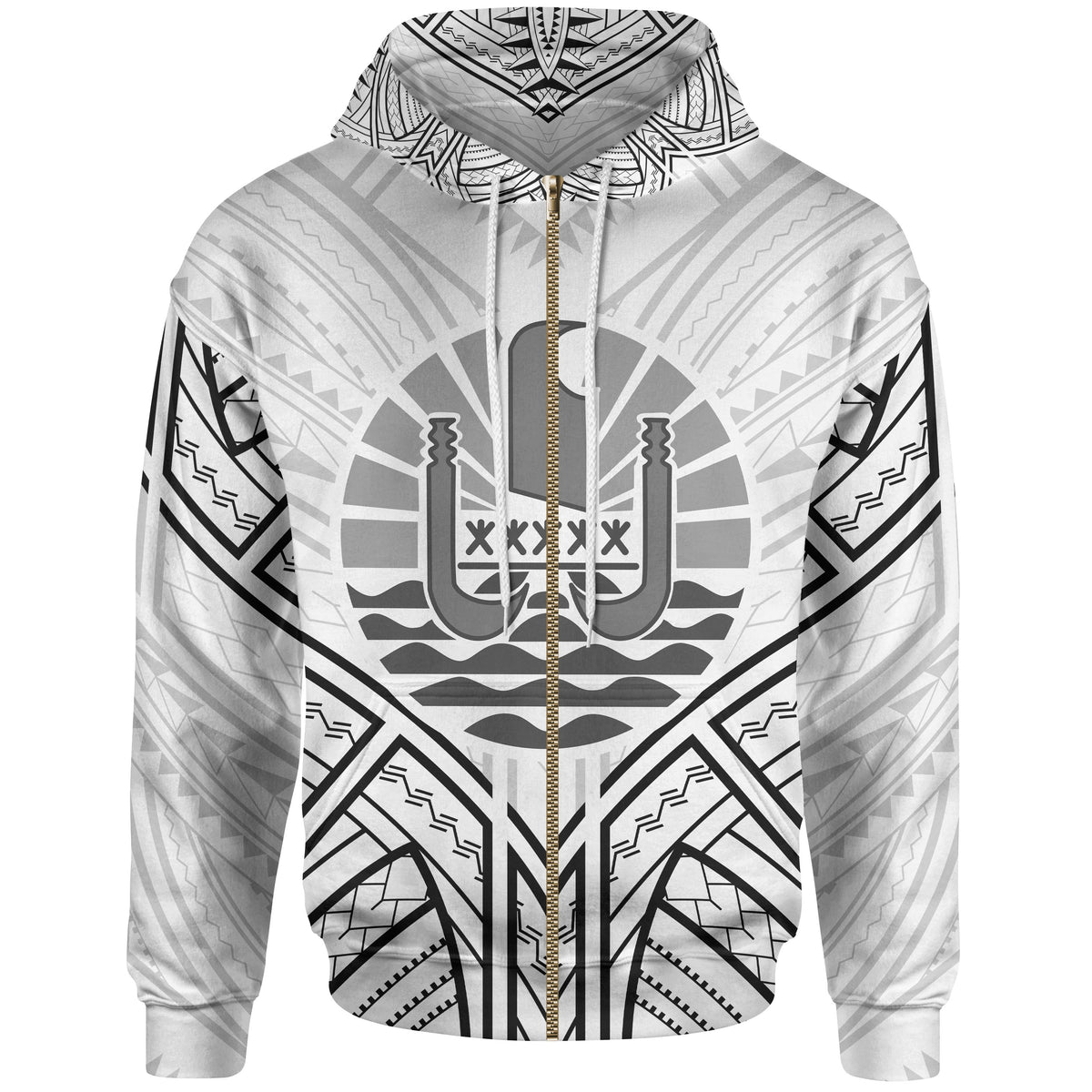French Polynesia Zip Hoodie French Polynesia Seal Tribal Patterns Unisex White - Polynesian Pride