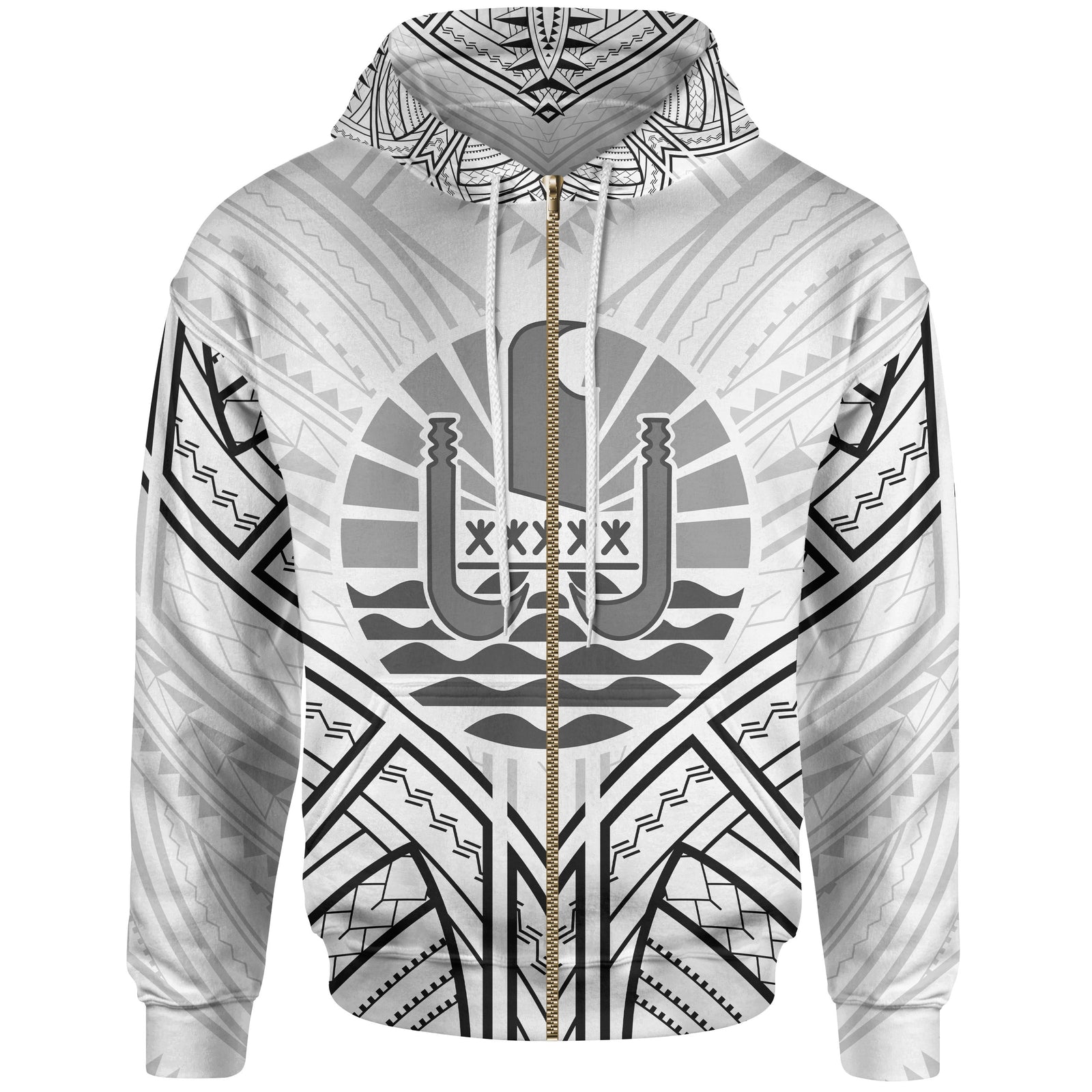 French Polynesia Zip Hoodie French Polynesia Seal Tribal Patterns Unisex White - Polynesian Pride