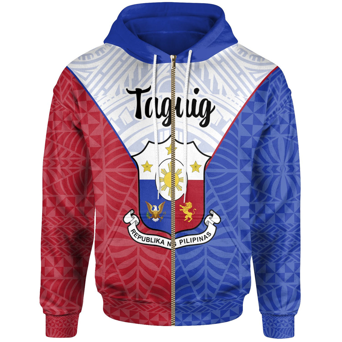 Pilipinas Zip Hoodie Taguig Seal of Pilipinas Style Unisex Blue - Red - Polynesian Pride