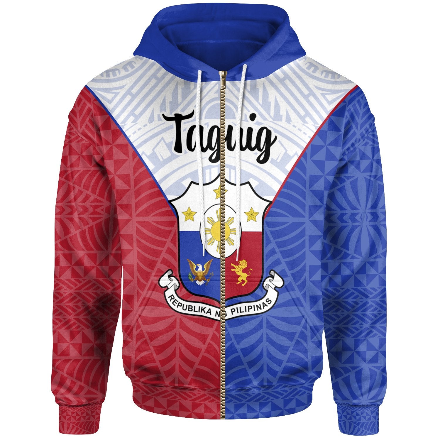 Pilipinas Zip Hoodie Taguig Seal of Pilipinas Style Unisex Blue - Red - Polynesian Pride