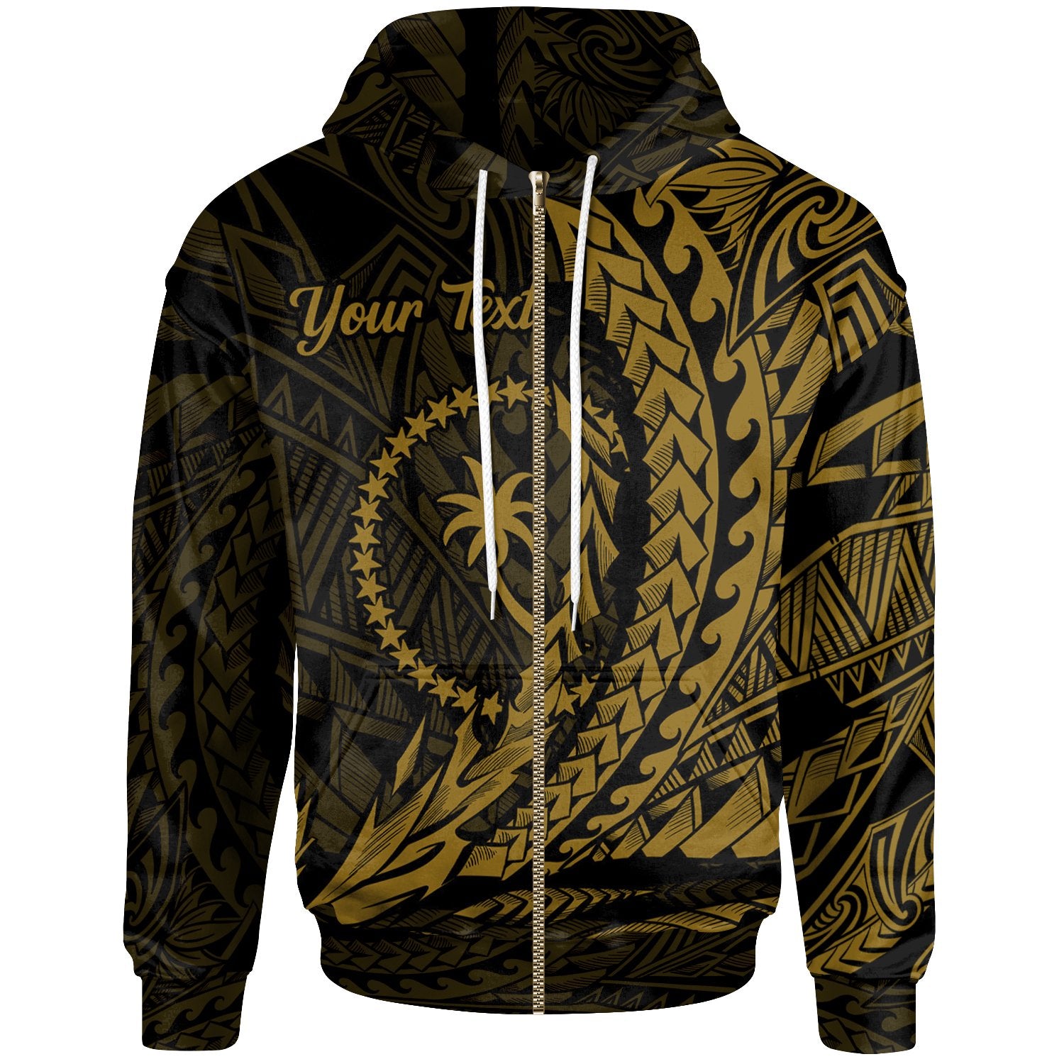 Chuuk State Zip Hoodie Gold Custom Wings Style Unisex Black - Polynesian Pride