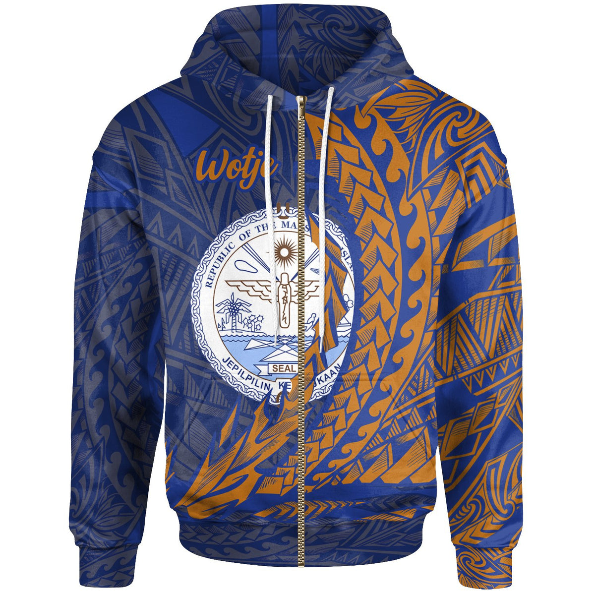 Marshall Islands Zip Hoodie Wotje Wings Style Unisex Blue - Polynesian Pride