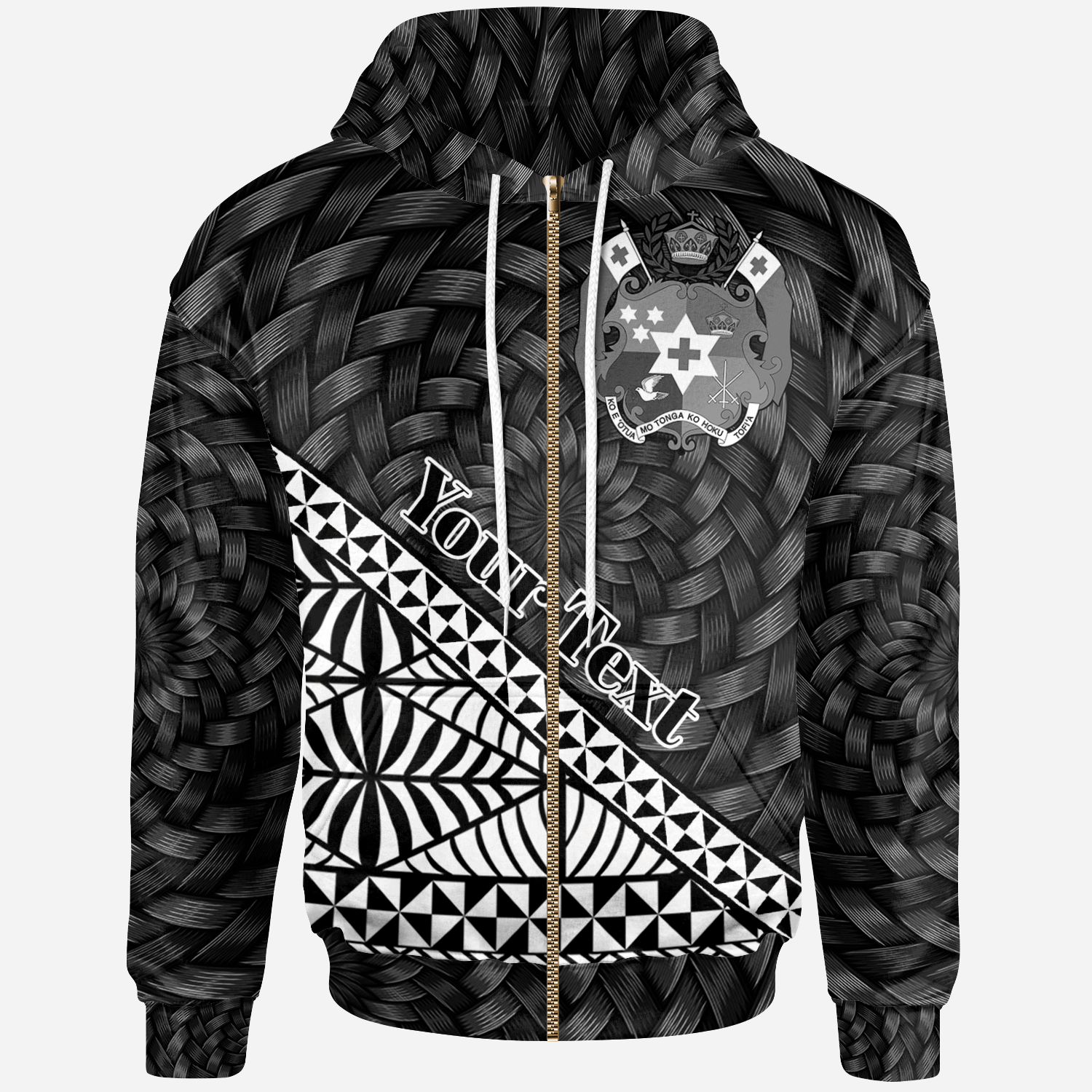 Tonga Zip Hoodie Custom White Tapa Patterns With Bamboo Unisex White - Polynesian Pride