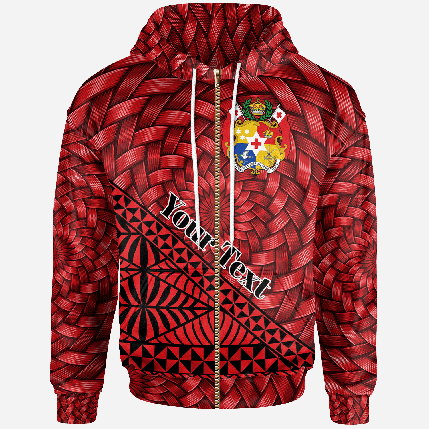 Tonga Zip Hoodie Custom Tapa Patterns With Bamboo Unisex Red - Polynesian Pride