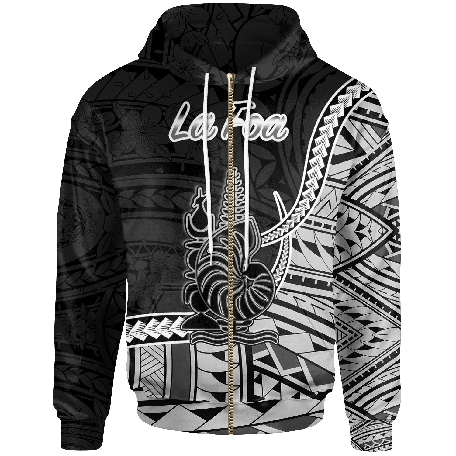 New Caledonia Islands Zip Hoodie La Foa Seal of New Caledonia Polynesian Patterns Unisex Black - Polynesian Pride