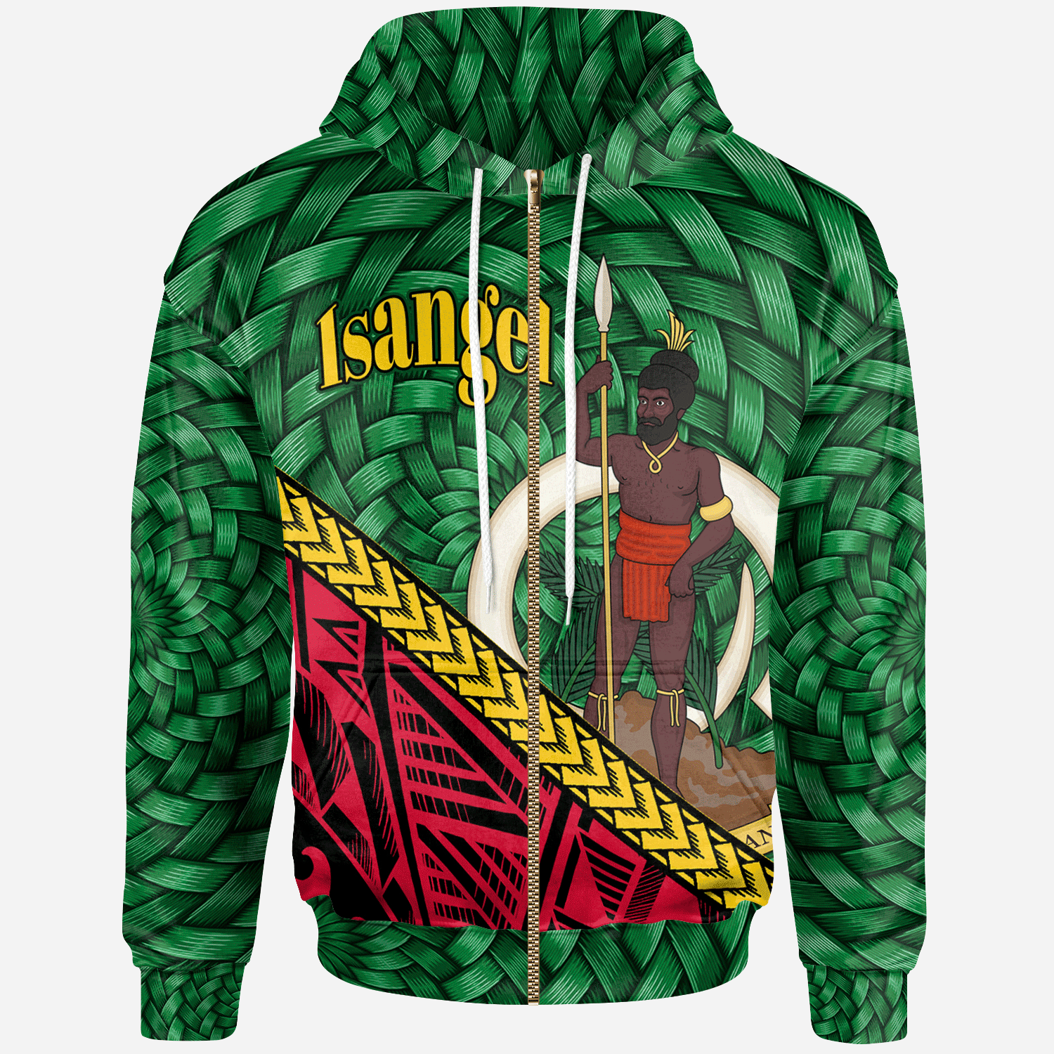 Vanuatu Zip Hoodie Isangel Polynesian Patterns With Bamboo Unisex Green - Polynesian Pride