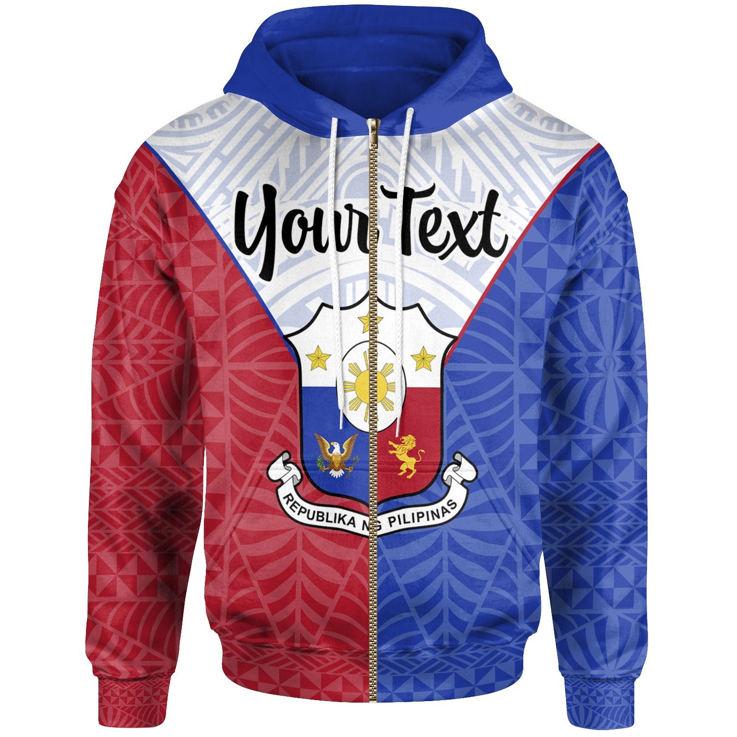 Pilipinas Zip Hoodie Custom Seal of Pilipinas Style Unisex Blue - Red - Polynesian Pride