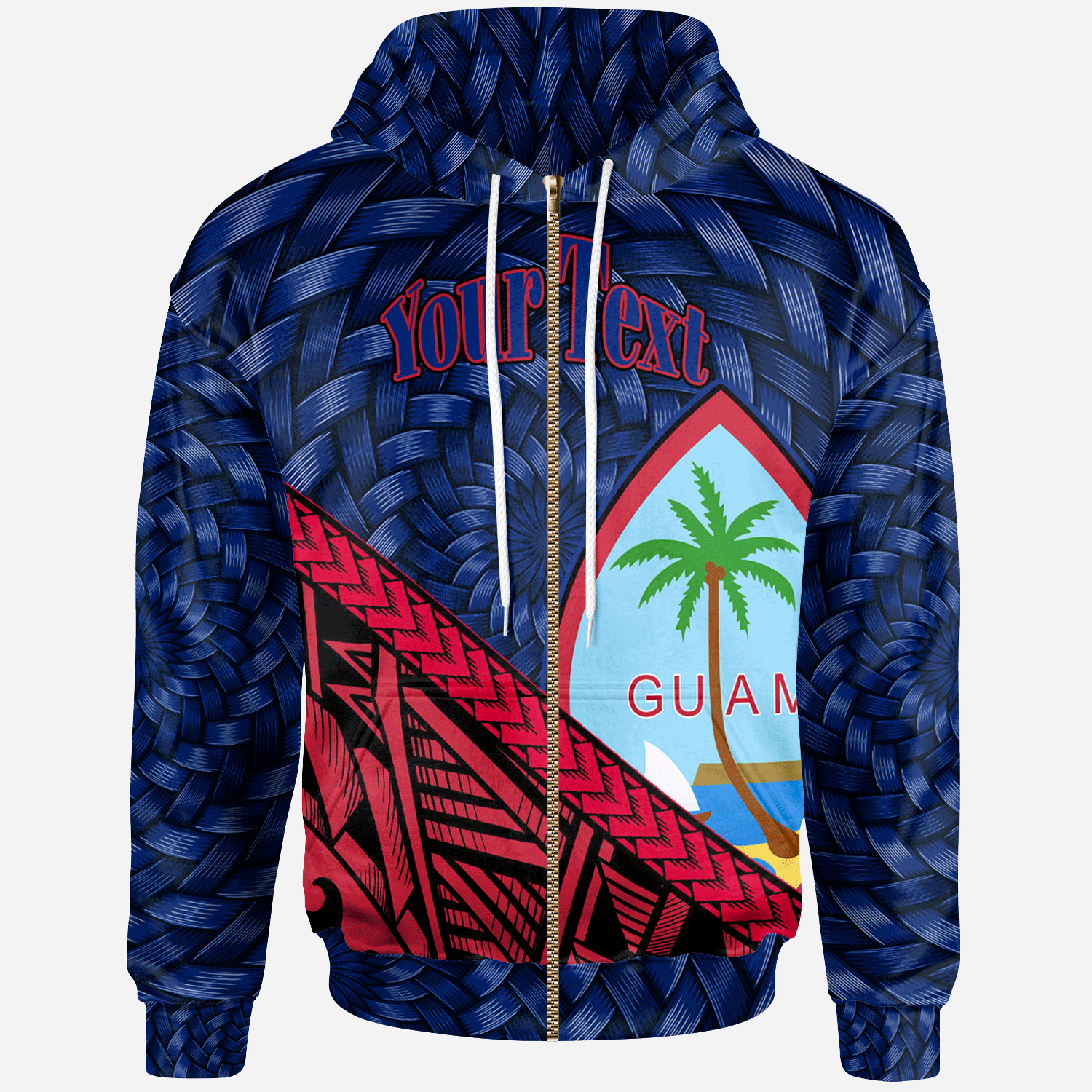 Guam Zip Hoodie Custom Tapa Patterns With Bamboo Unisex Blue - Polynesian Pride