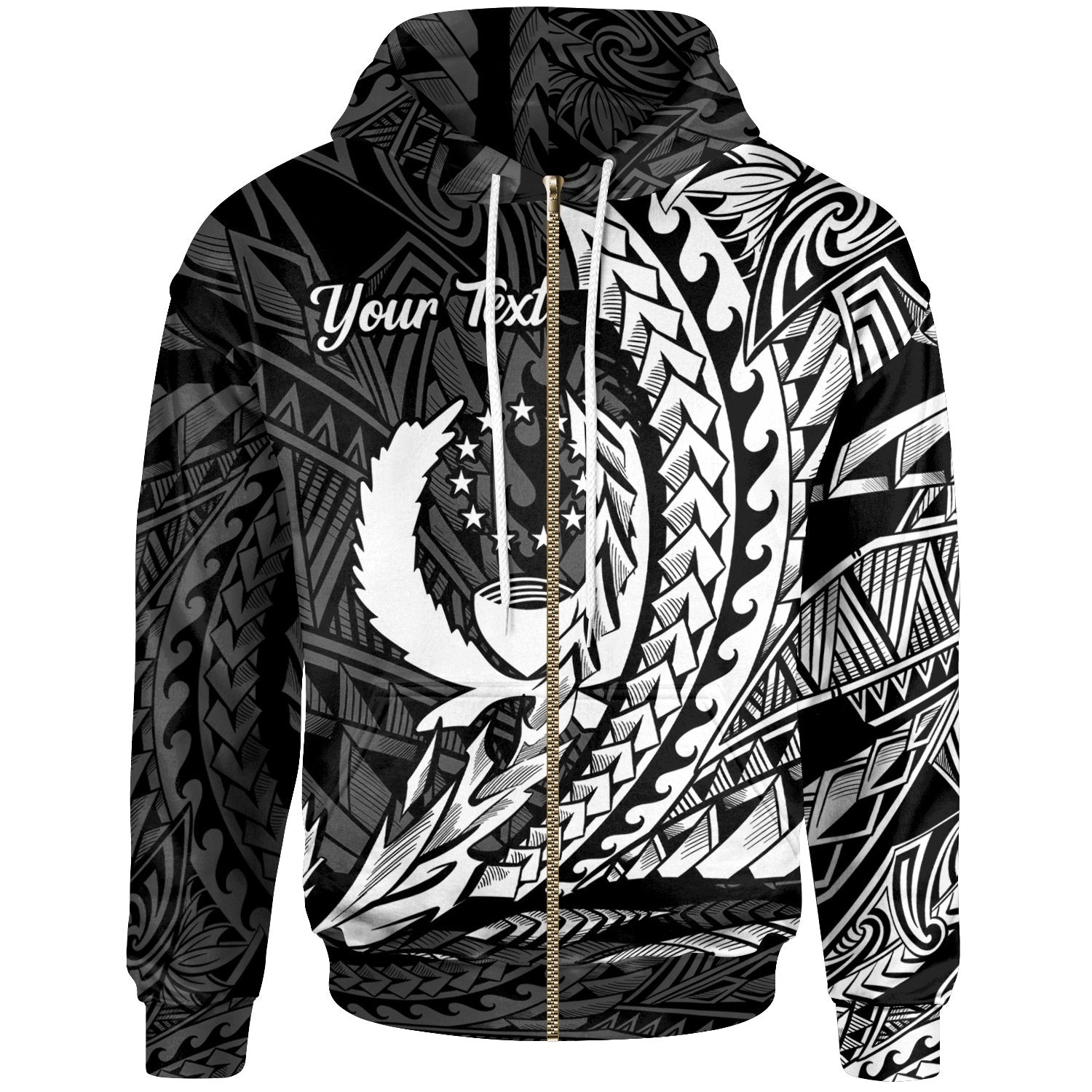 Pohnpei State Zip Hoodie White Custom Wings Style Unisex Black - Polynesian Pride