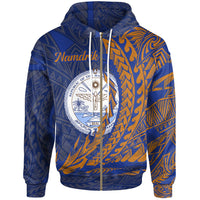 Marshall Islands Zip Hoodie Namdrik Wings Style Unisex Blue - Polynesian Pride