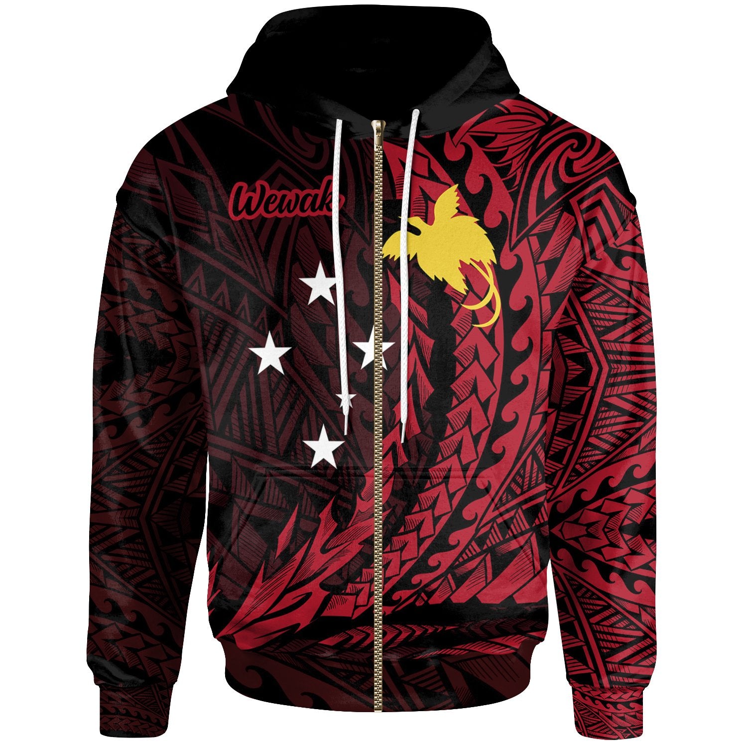 Papua New Guinea Zip Hoodie Wewak Wings Style Unisex Black - Polynesian Pride