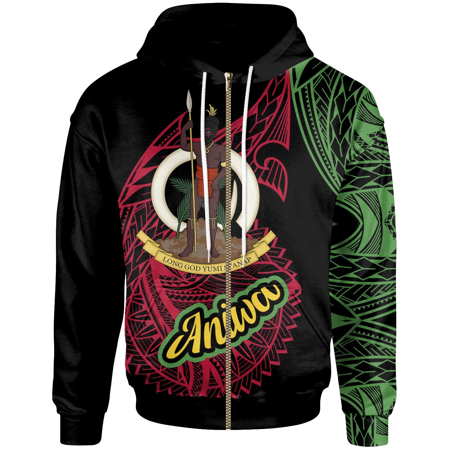 Vanuatu Zip Hoodie Aniwa Seal of Vanuatu Special Style Unisex Black - Polynesian Pride