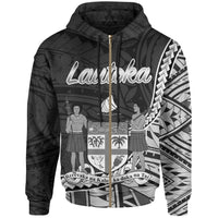 Fiji Zip Hoodie Lautoka Seal of Fiji Polynesian Patterns Unisex Black - Polynesian Pride