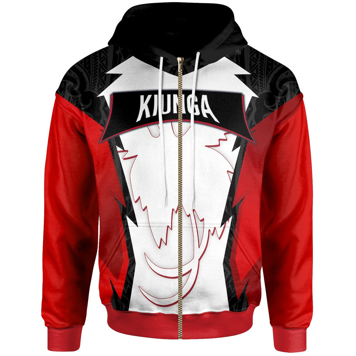 Papua New Guinea Zip Hoodie Kiunga PNG Coat of Arms Unisex Red Black - Polynesian Pride