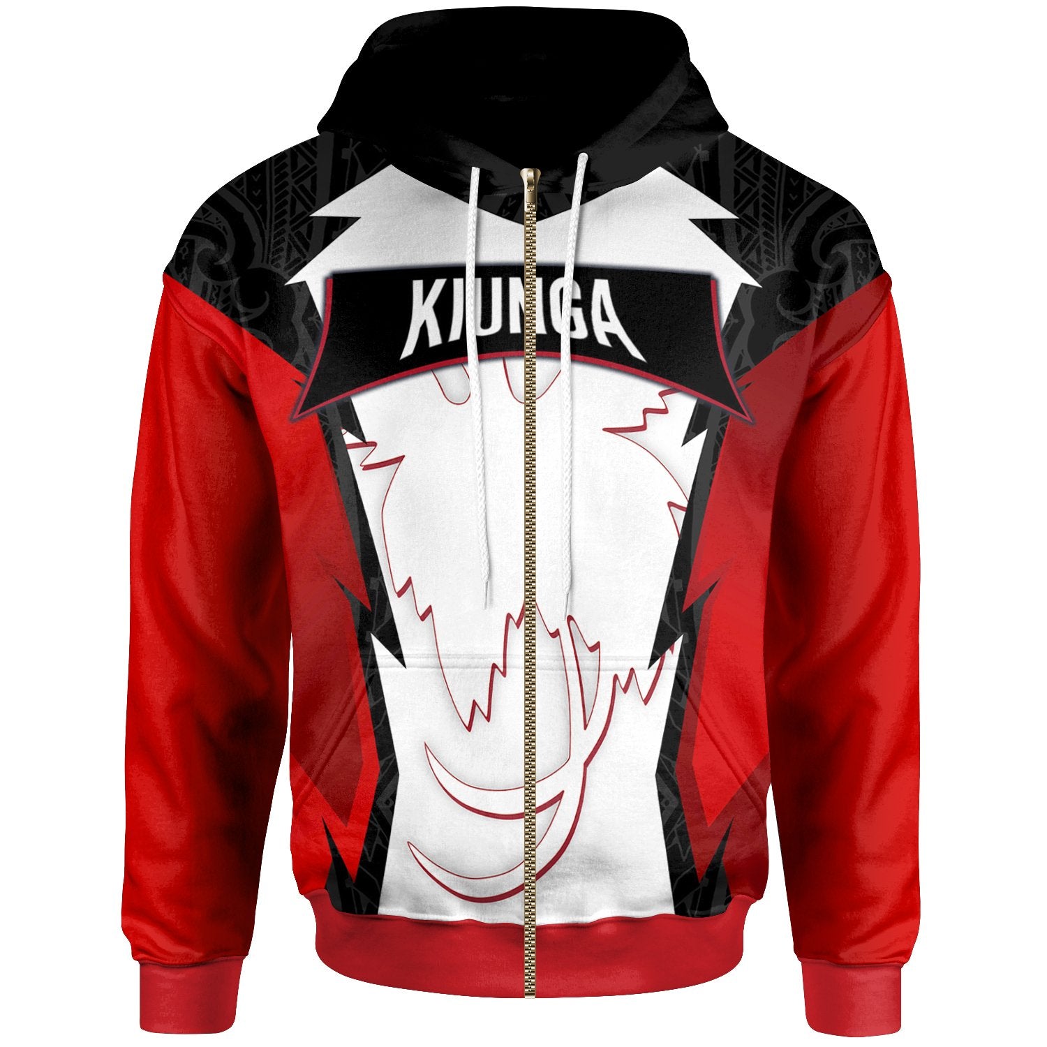 Papua New Guinea Zip Hoodie Kiunga PNG Coat of Arms Unisex Red Black - Polynesian Pride