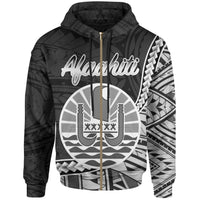French Polynesia Zip Hoodie Afaahiti Seal of French Polynesia Polynesian Patterns Unisex Black - Polynesian Pride