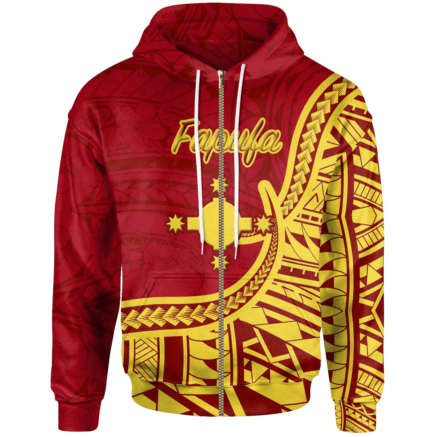 Rotuma Zip Hoodie Fapufa Flag Rotuma Unisex Red - Polynesian Pride