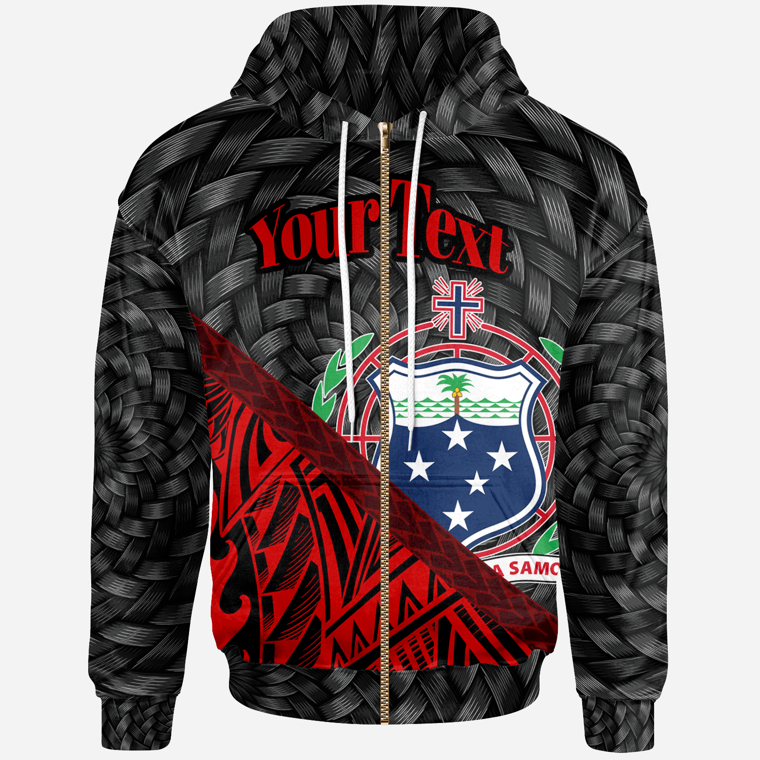 Samoa Zip Hoodie Custom Red Polynesian Patterns With Bamboo Unisex Red - Polynesian Pride