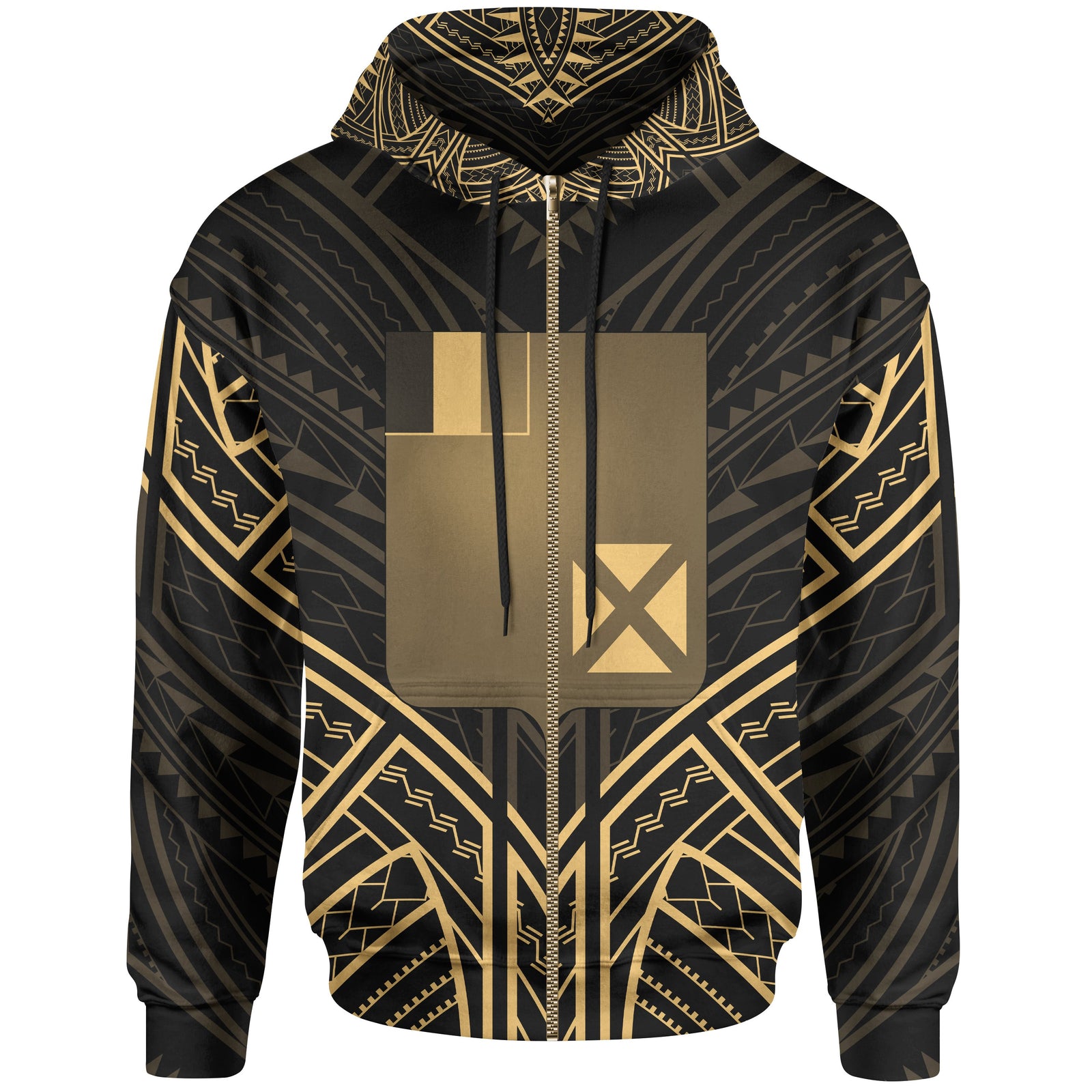 Wallis & Futuna Zip Hoodie Wallis & Futuna Seal Gold Tribal Patterns Unisex White - Polynesian Pride
