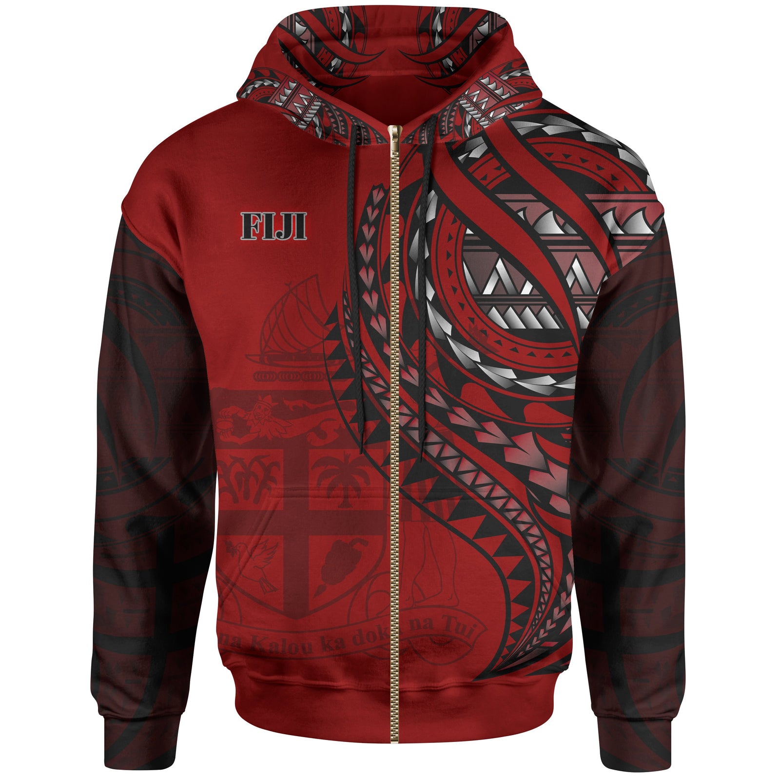 Fiji Zip Hoodie Red Polynesian Patterns Best Fiji Ever Unisex Black - Polynesian Pride