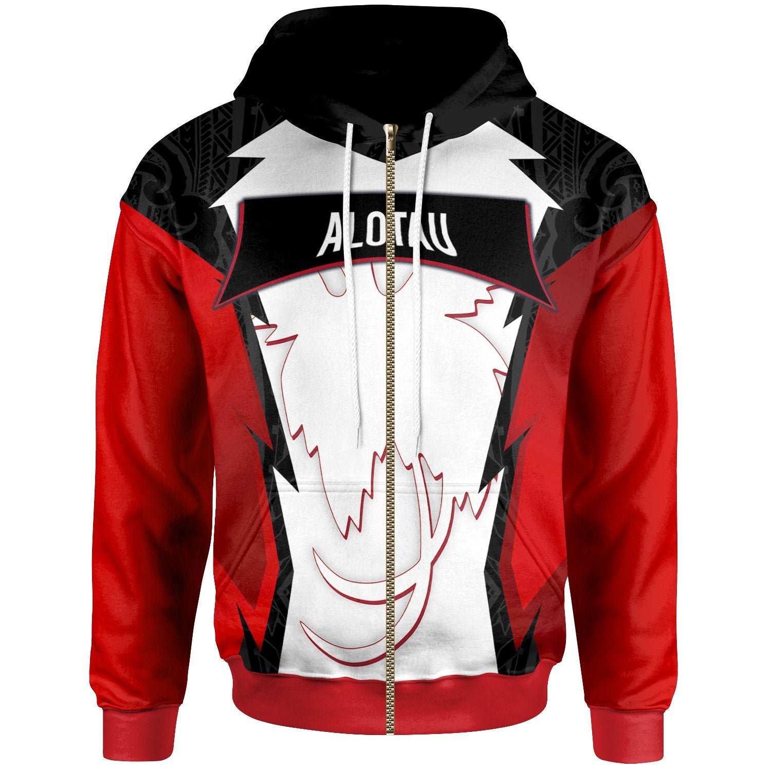 Papua New Guinea Zip Hoodie Alotau PNG Coat of Arms Unisex Red Black - Polynesian Pride