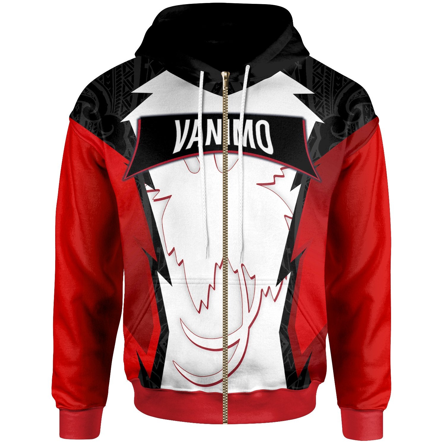 Papua New Guinea Zip Hoodie Vanimo PNG Coat of Arms Unisex Red Black - Polynesian Pride