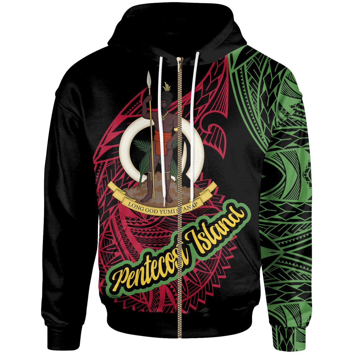 Vanuatu Zip Hoodie Pentecost Island Seal of Vanuatu Special Style Unisex Black - Polynesian Pride