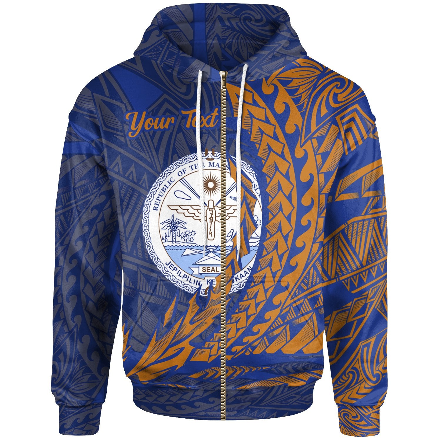 Marshall Islands Zip Hoodie Custom Wings Style Unisex Blue - Polynesian Pride