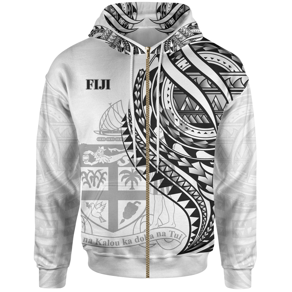 Fiji Zip Hoodie Black Polynesian Patterns Best Fiji Ever Unisex White - Polynesian Pride