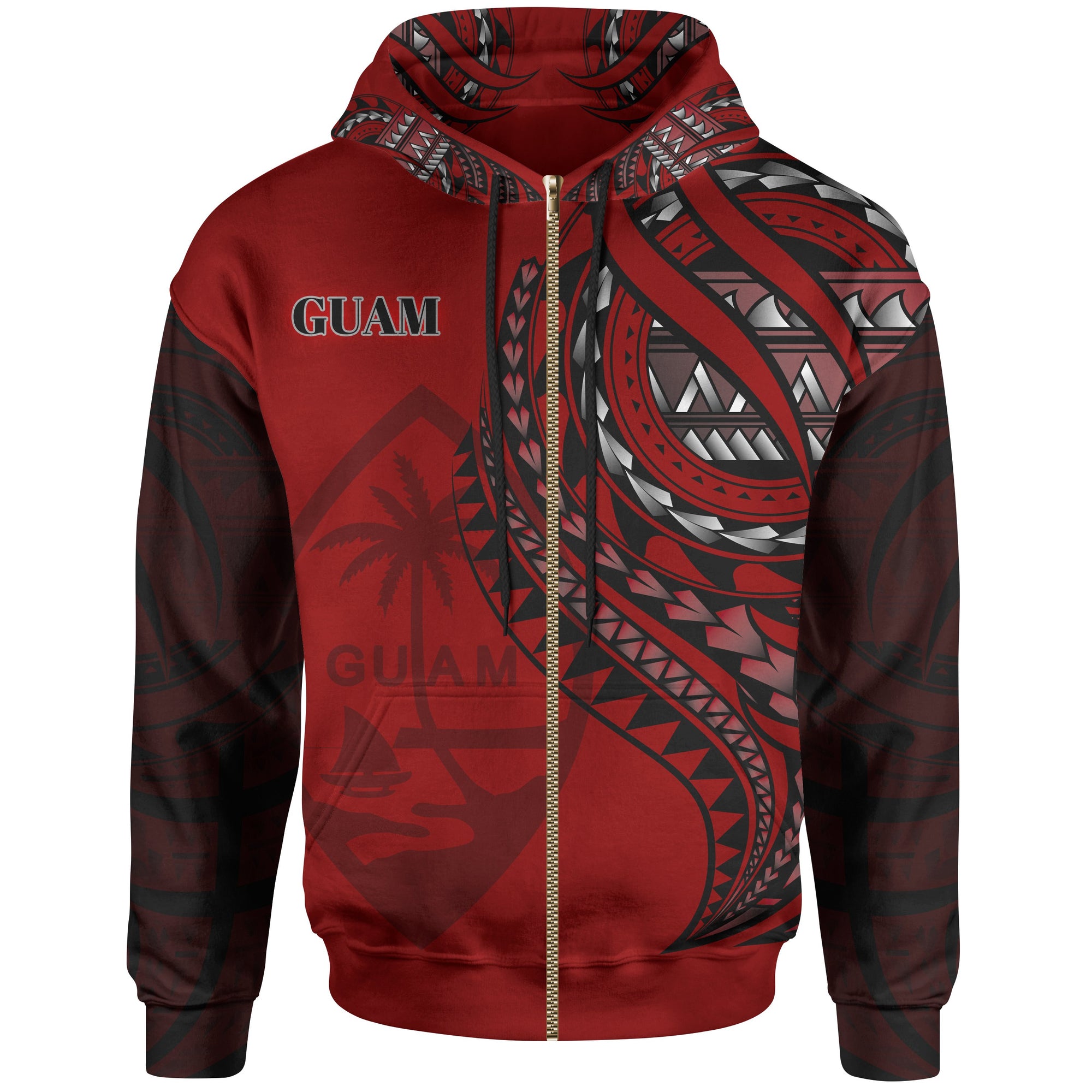 Guam Zip Hoodie Red Polynesian Patterns Best Guam Ever Unisex Black - Polynesian Pride