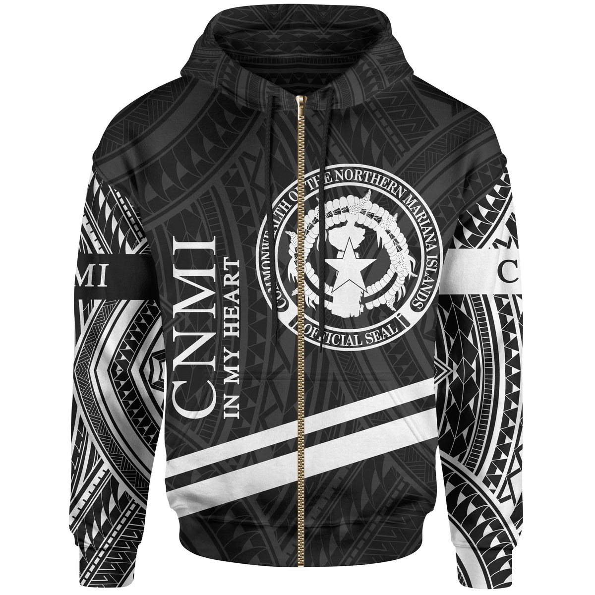Northern Mariana Islands Zip Hoodie In My Heart Style Polynesian Patterns Unisex Black - Polynesian Pride