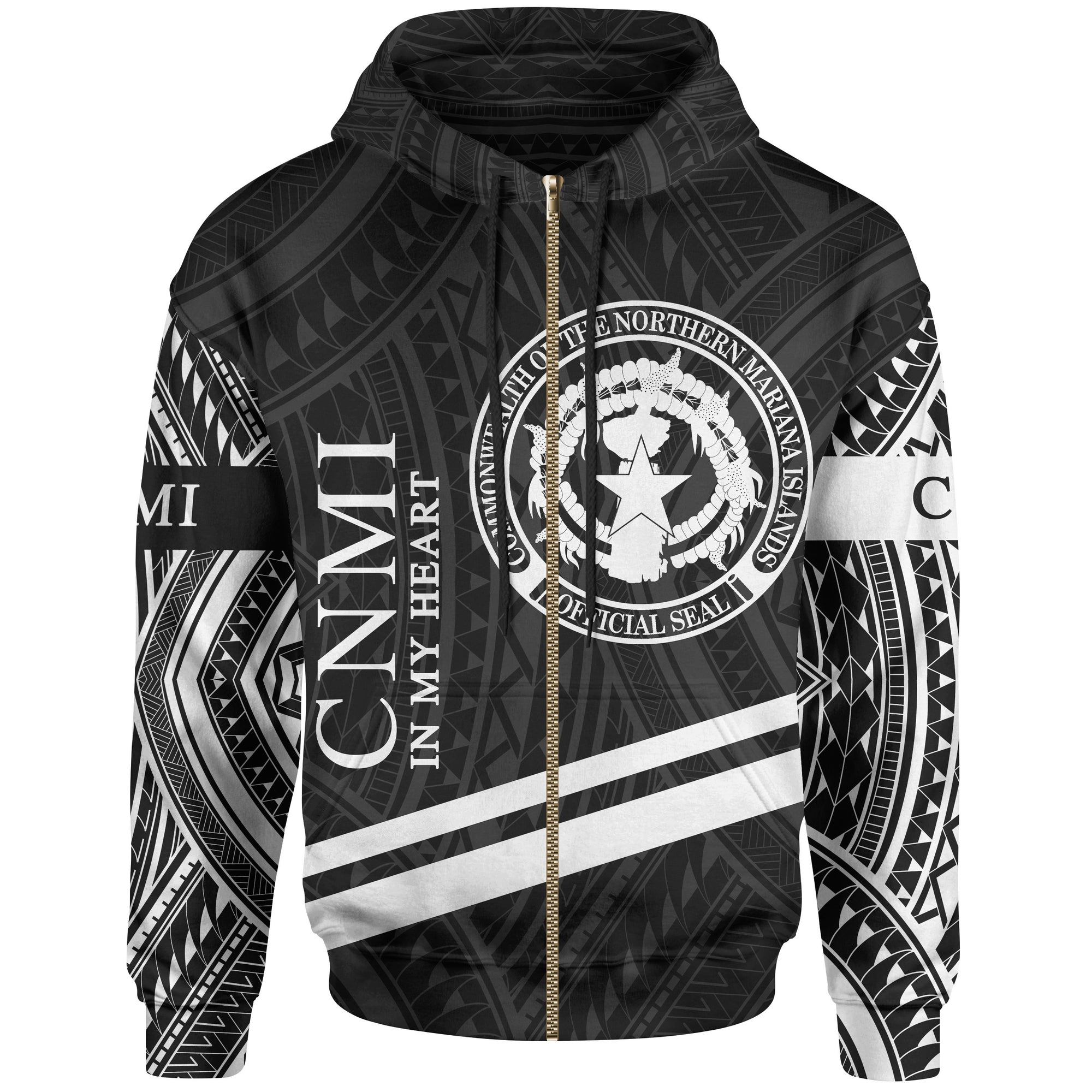 Northern Mariana Islands Zip Hoodie In My Heart Style Polynesian Patterns Unisex Black - Polynesian Pride