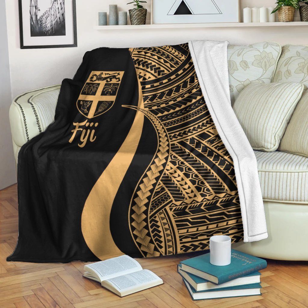 Fiji Premium Blanket - Gold Polynesian Tentacle Tribal Pattern - Polynesian Pride