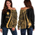 Marshall Islands Custom Personalised Women's Off Shoulder Sweater - Gold Polynesian Tentacle Tribal Pattern Gold - Polynesian Pride